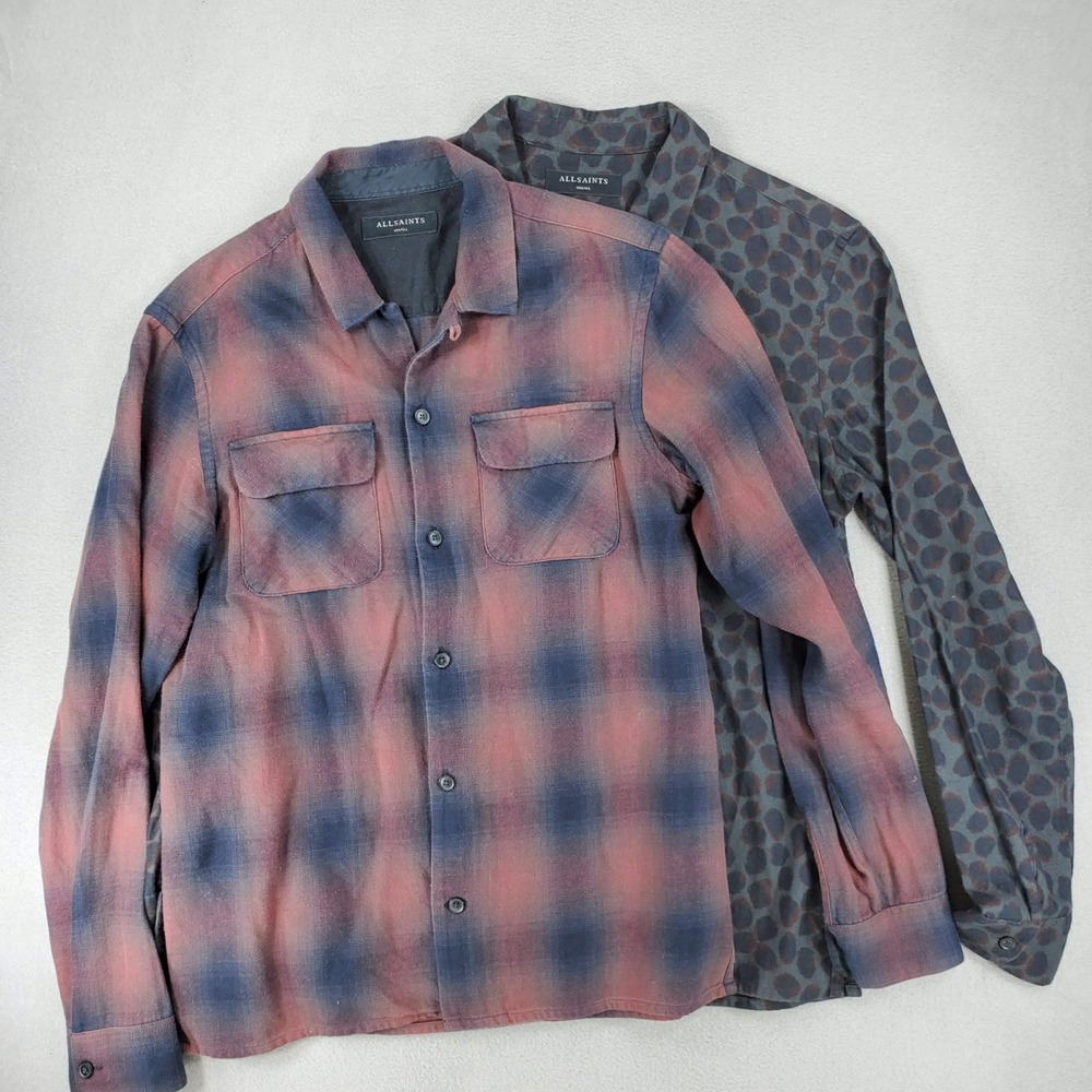 AllSaints Button Down Shirts Mens S Plaid Flannel Print Lot 2 Waka Sherwood
